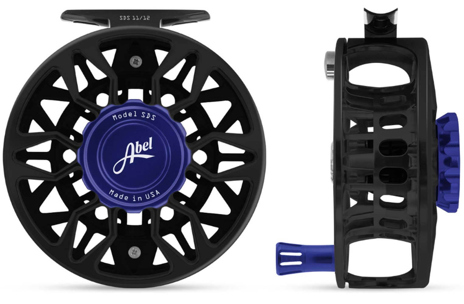 Abel SDS 11/12 reel, Black with Blue III drag knob (IN STOCK)