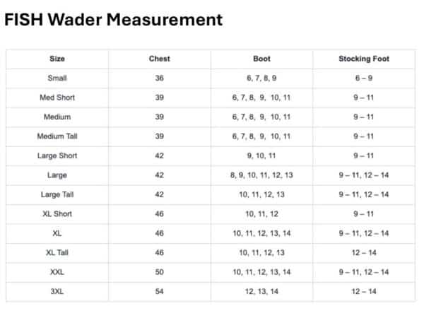 Wader Size Chart