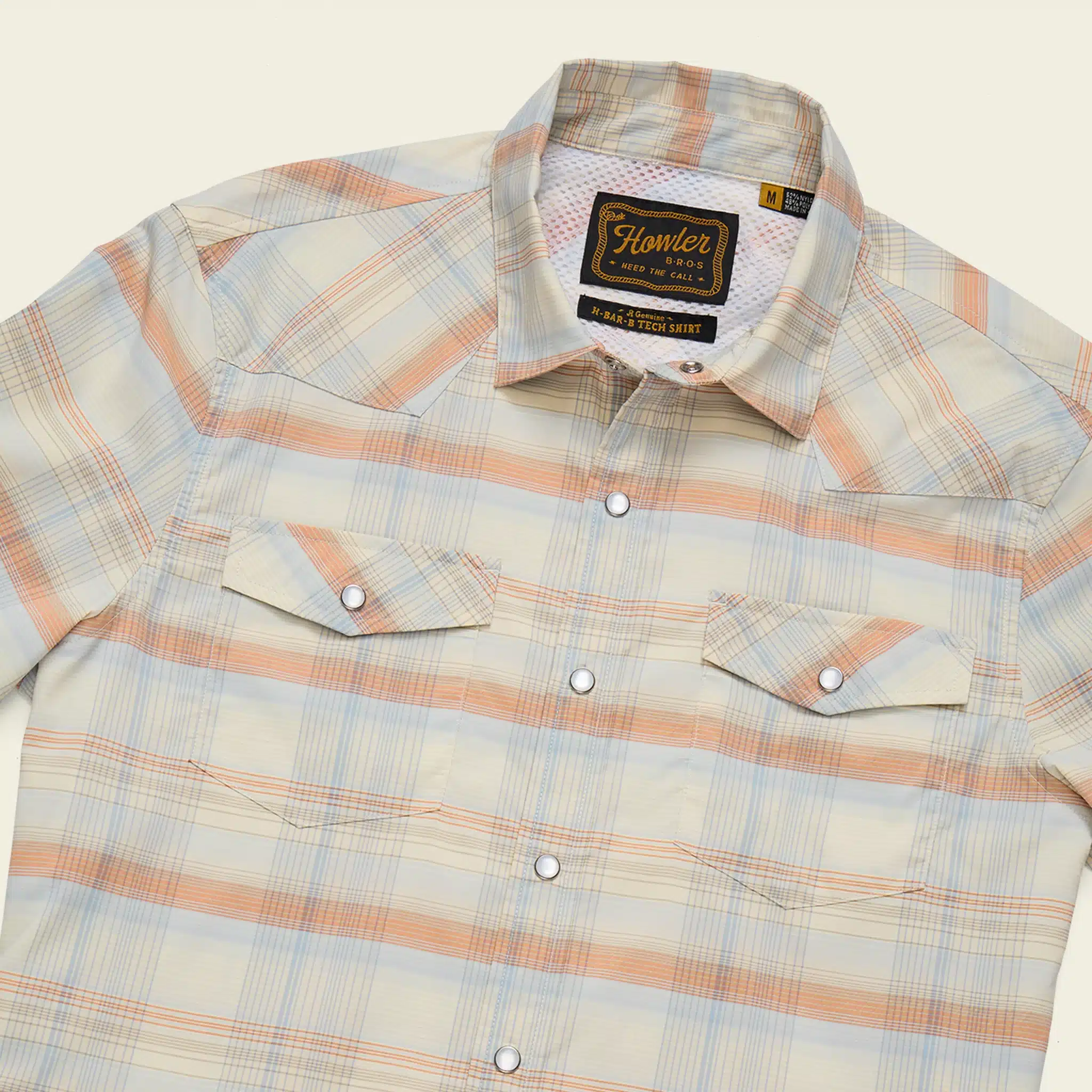 S26 LS Shirts H Bar B Tech Longsleeve Cameron Plaid Cream Angle Tan