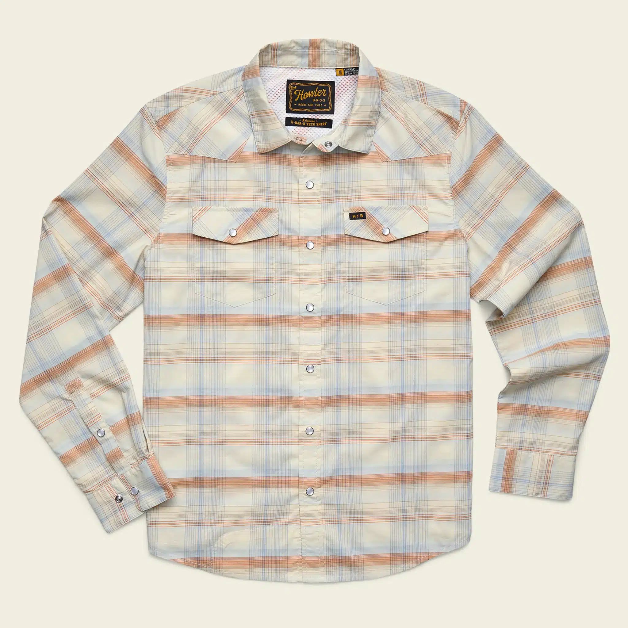 S26 LS Shirts H Bar B Tech Longsleeve Cameron Plaid Cream Flat Front Tan
