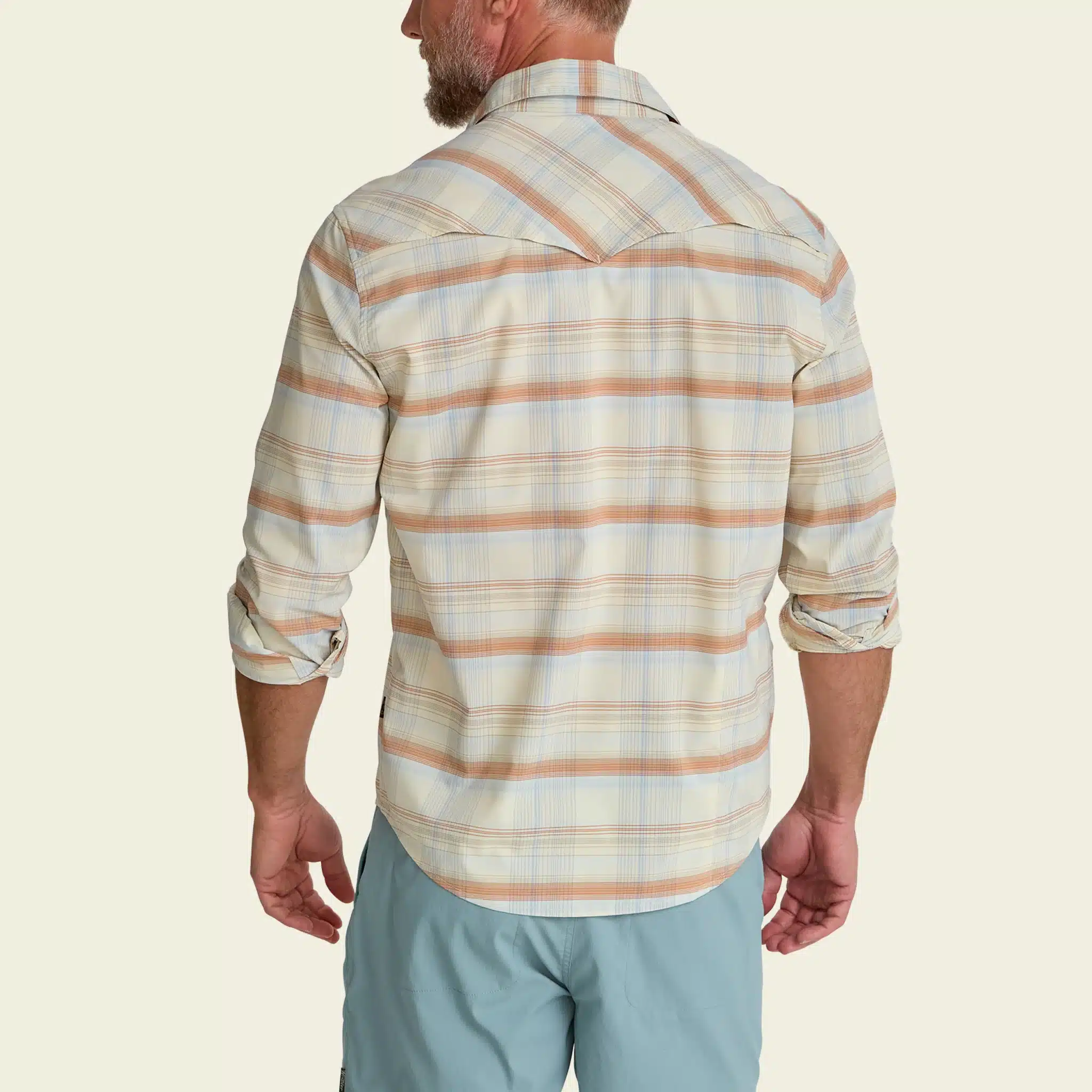 S26 LS Shirts H Bar B Tech Longsleeve Cameron Plaid Cream Model Back Tan