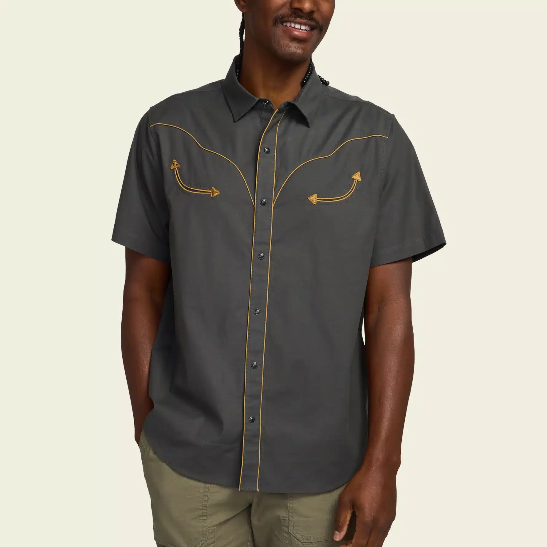 S25 SS Shirts Broncbuster Snapshirt Antique Black HB Model Front