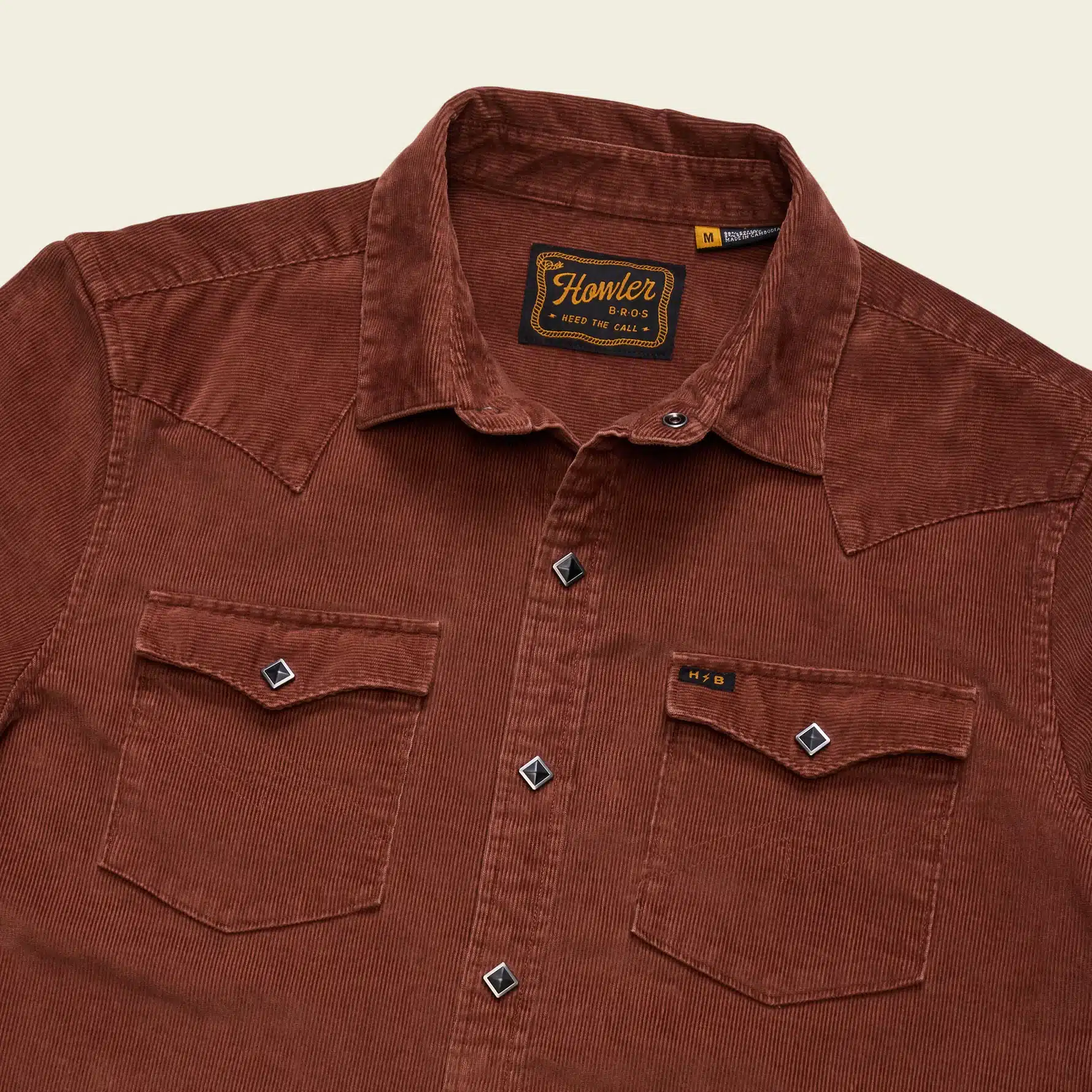 F26 LS Shirts Banning Corduroy Snapshirt Mink Brown Angle Cream